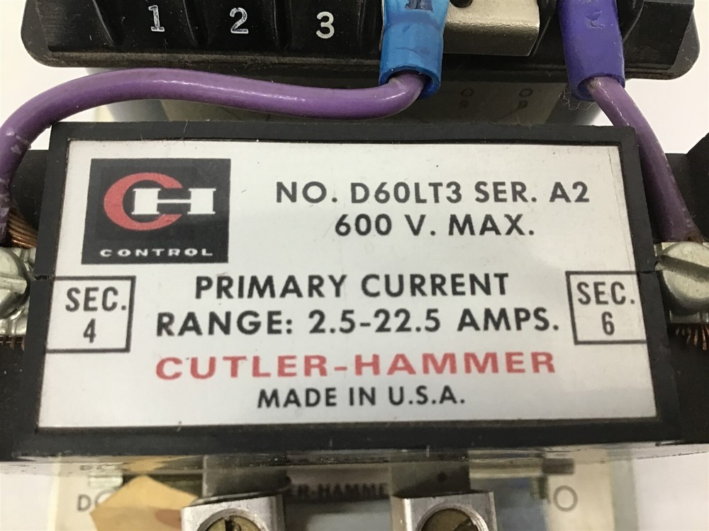 Cutler Hammer D60LT# Ser A2 600V Max Primary Current Range: 2.5-22.5