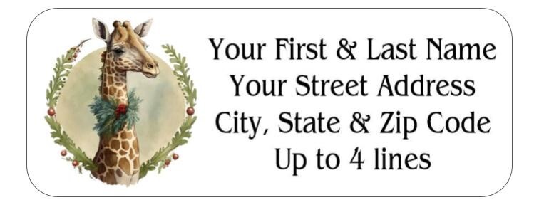 150 Christmas Giraffe Wreath Primitive Mailing Return Address Labels Personalize