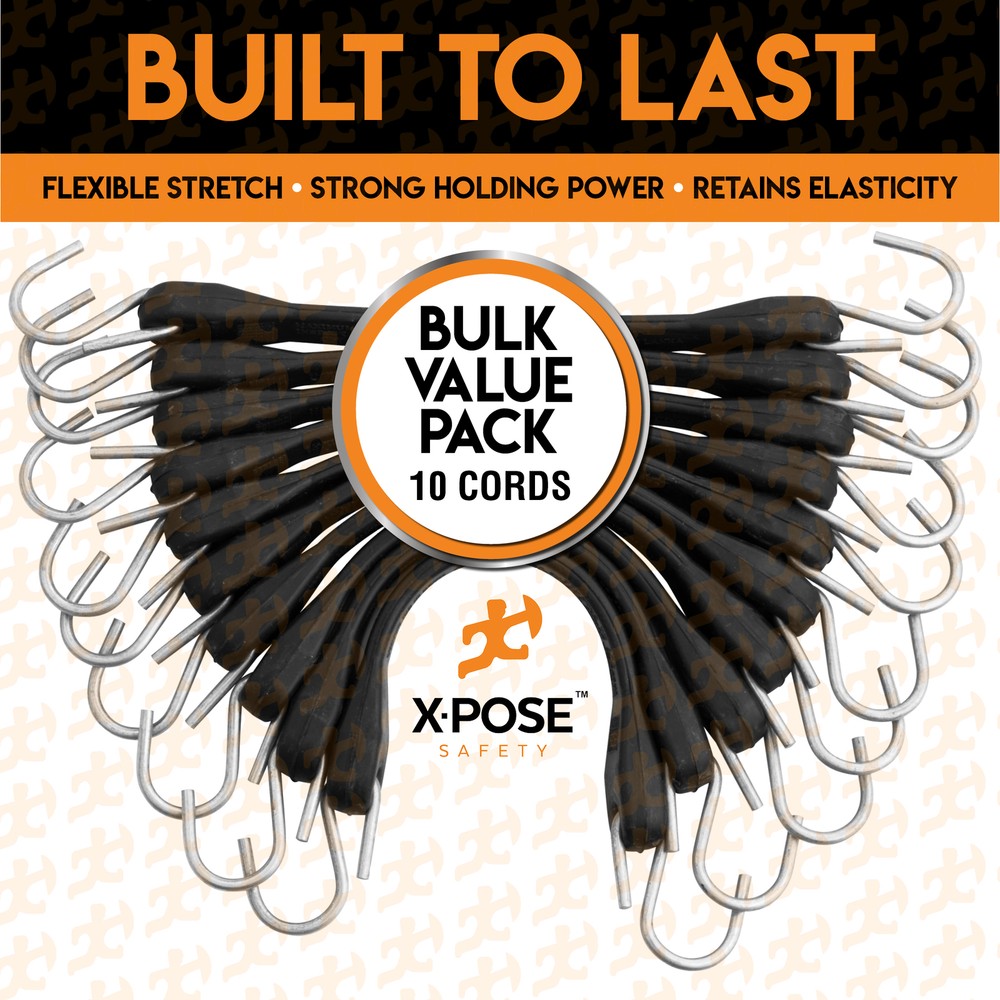 Rubber Bungee Cords with Hooks 10 Pack 15 Inch (27” Max Stretch)
