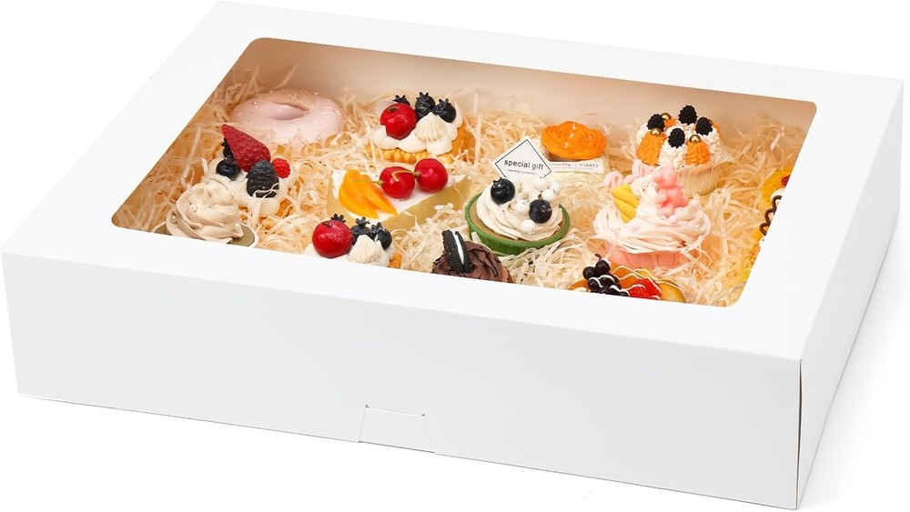 19x14x4in Half Sheet Cake Boxes with Window, White Cookie Boxes,