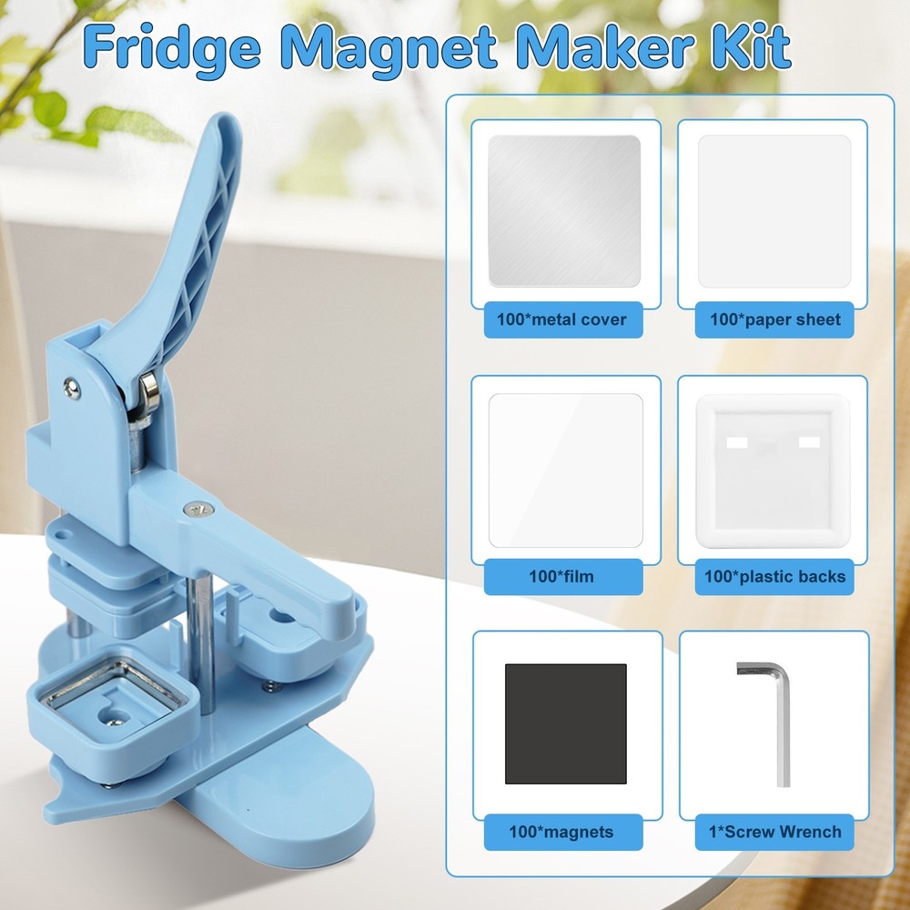 Square Button Maker Machine 2x2'' Photo Magnet Badge Press Kit with 100 Sets
