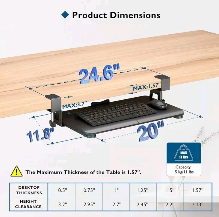 BONTEC Small Keyboard Tray Under Desk, Pull Out Keyboard & Mouse Tray