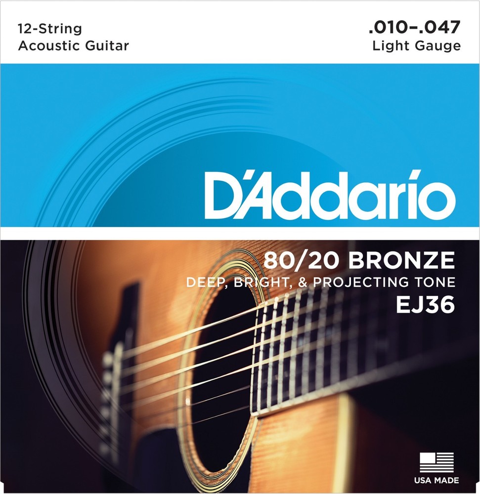 D'Addario EJ36 12-String 80/20 Light 10-47 Acoustic Guitar Strings