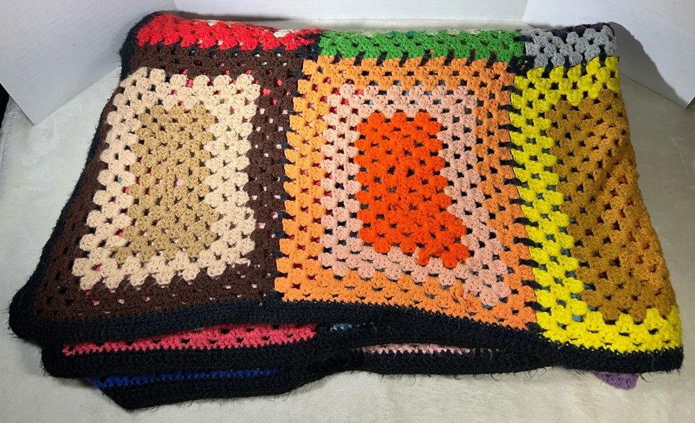 Crochet Afghan Handmade Granny Square Multicolor Sofa Couch Throw Blanket READ