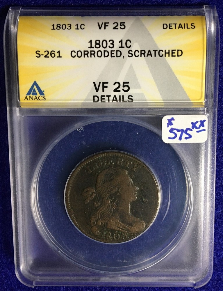 1803 Draped Bust Large Cent 1 cent Small Date Large Fraction (S-261) VF-25