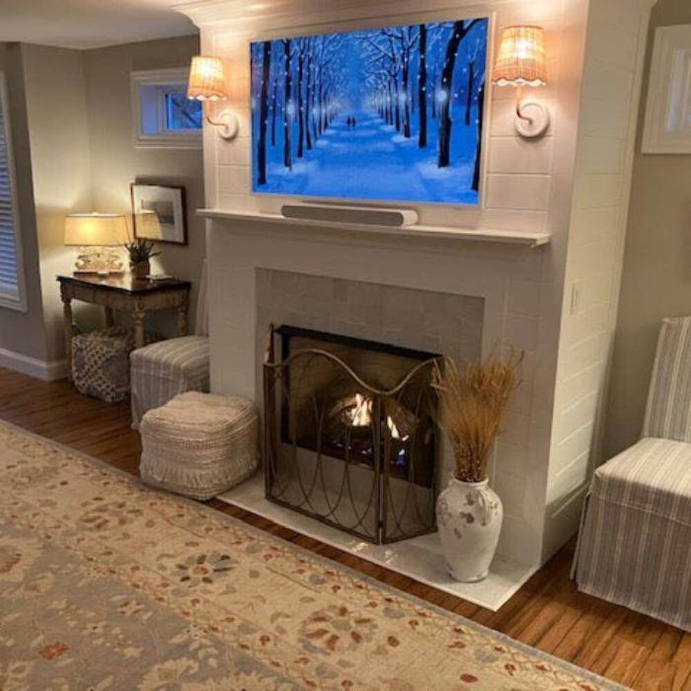3-Panel Fireplace Screen in Burnished Gold Oval Design