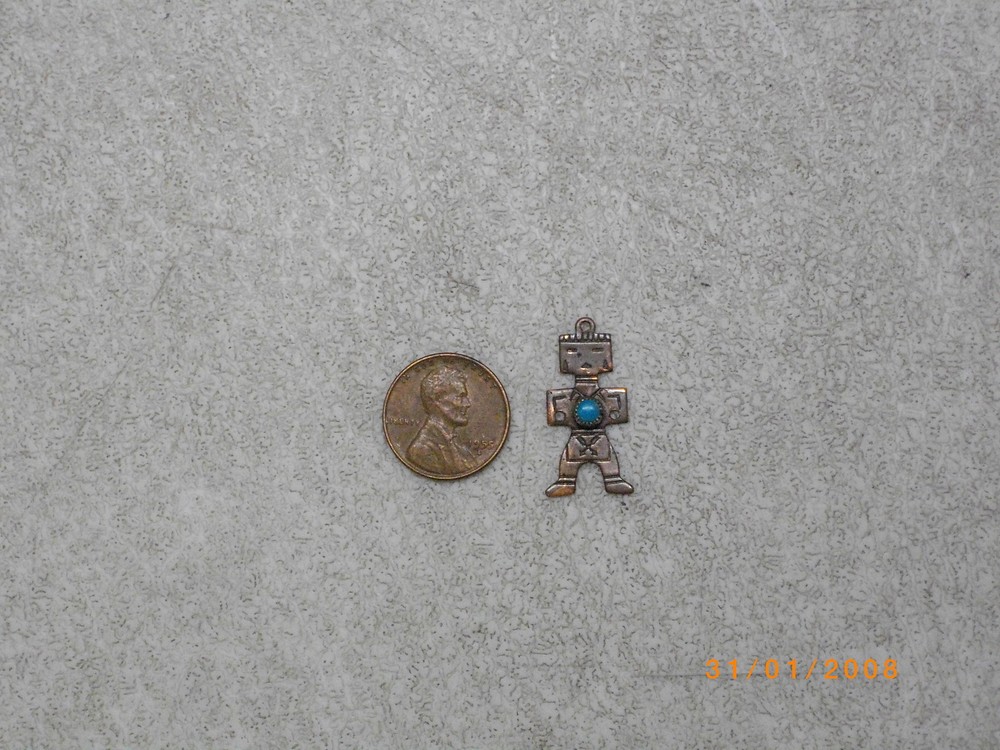 VINTAGE COPPER & TURQUOISE MAYAN PENDANT CHARM