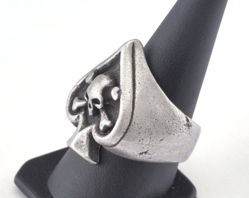Skull Spades Ring Adjustable Ring Antique Silver Plated Brass 10.5US size 2875