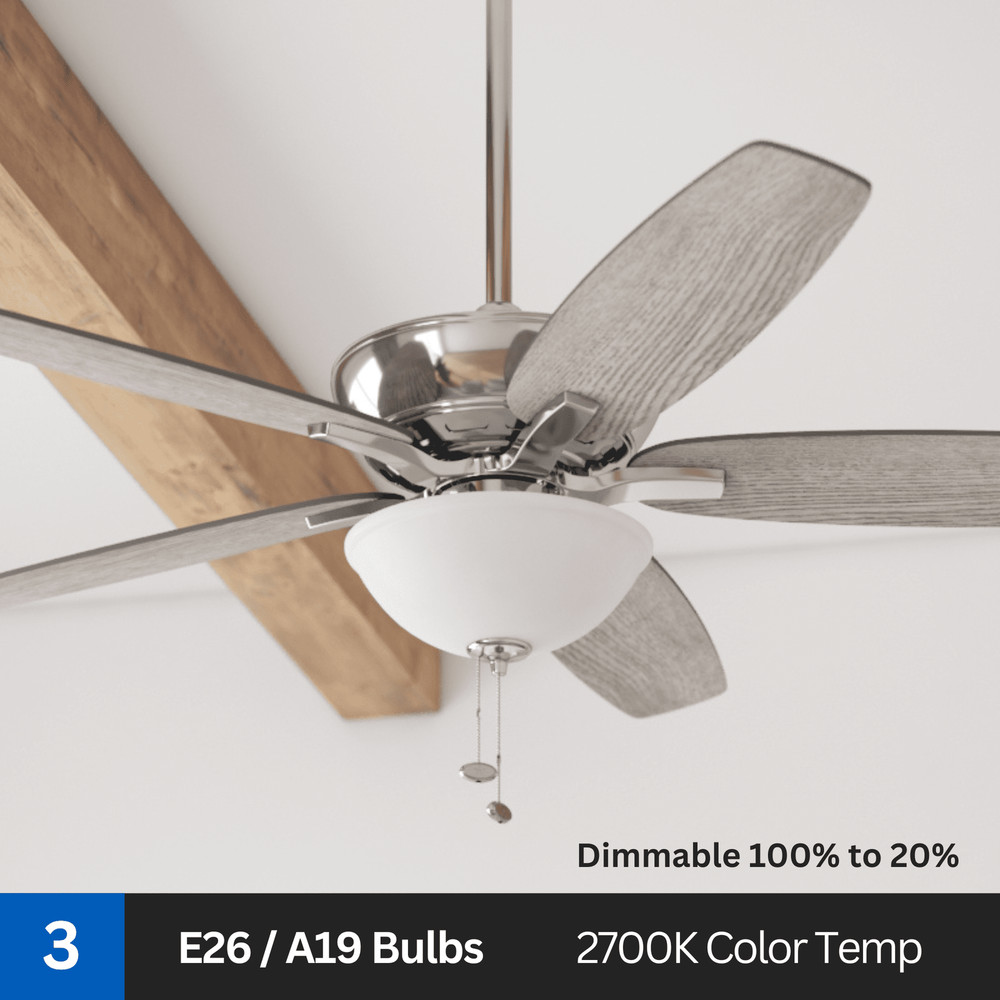 60" Black Ceiling Fan with Light, 5 Blades, Reverse Airflow, Pull Chain Control