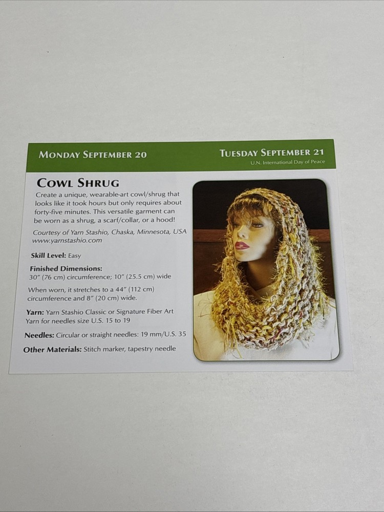 Cowl Shrug Knitting Pattern Card Page