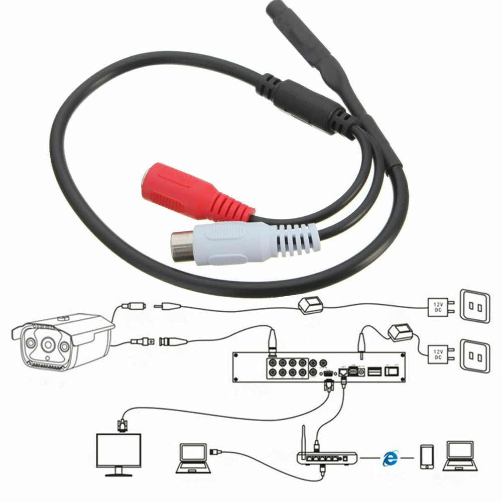 2PCS MINI Mic Audio CCTV Microphone Cable RCA Output for Security Camera