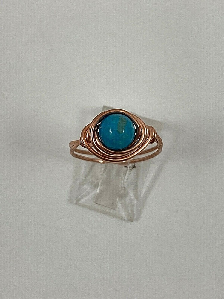 Handmade ~ Copper Wire Wrap ~ Turquoise Ring Size 6 #72