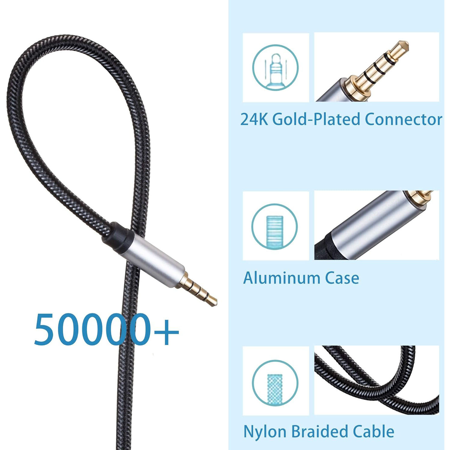 6FT 3.5mm AUX Audio Nylon Braided Cord Cable PC iPod Car Phone headphone more