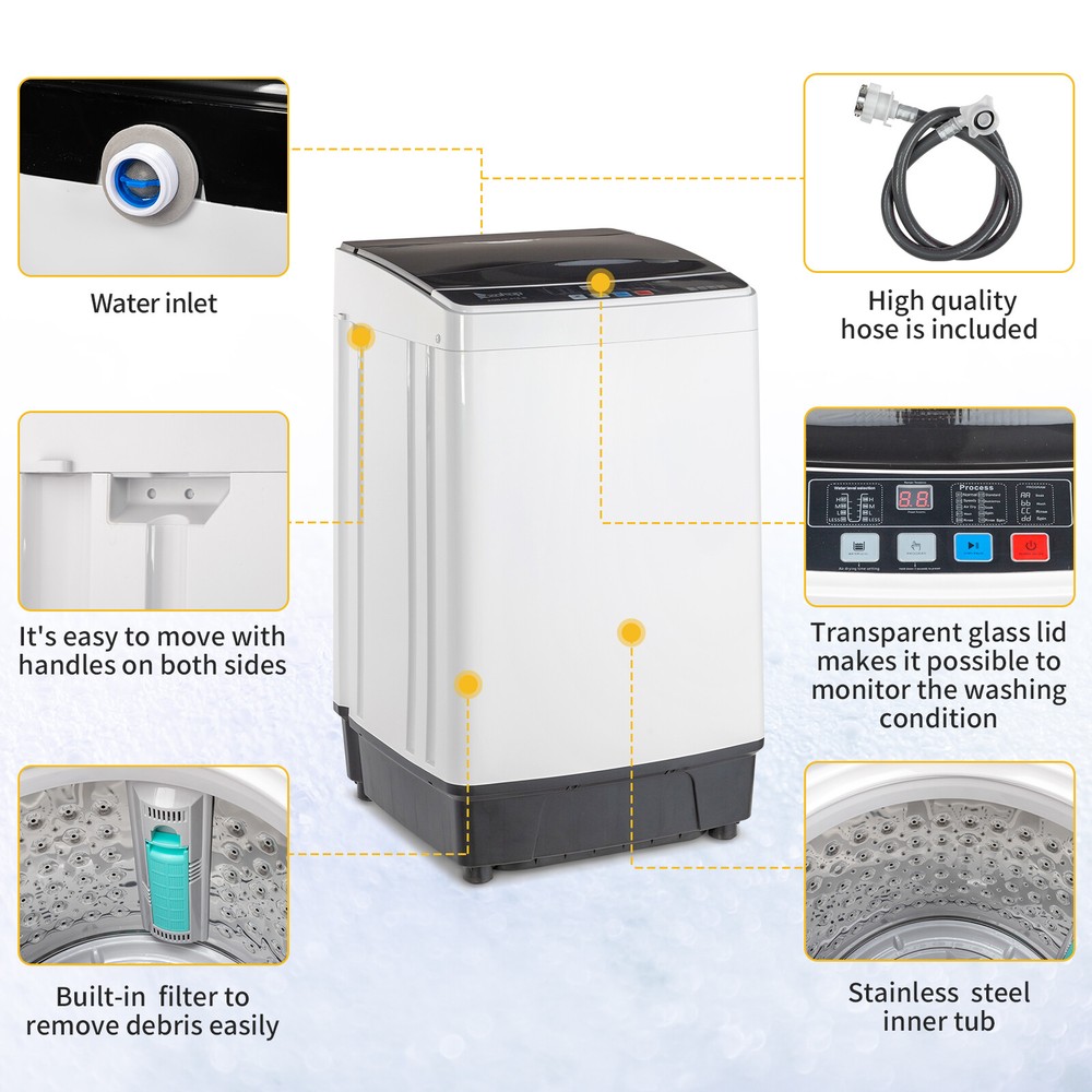 Portable Home Washing Machine 17.6lb Capacity Full-Automatic Compact Washer Spin