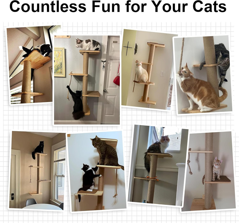 Cat Scratching Activity Tree Wall Mounted, 50 Inch Cats Scratch Post, with Kitte
