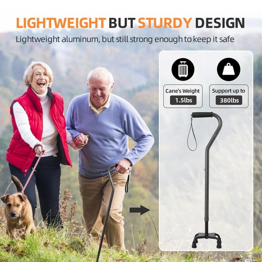 BeneCane Quad Cane Adjustable Walking Cane with Offset Soft Cushioned Handle ...