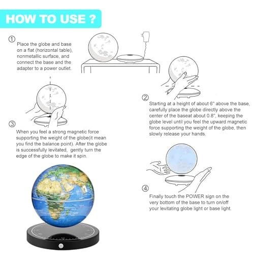 Magnetic Levitating Globe with LED Light, 360° Rotating World Map Decor Gift
