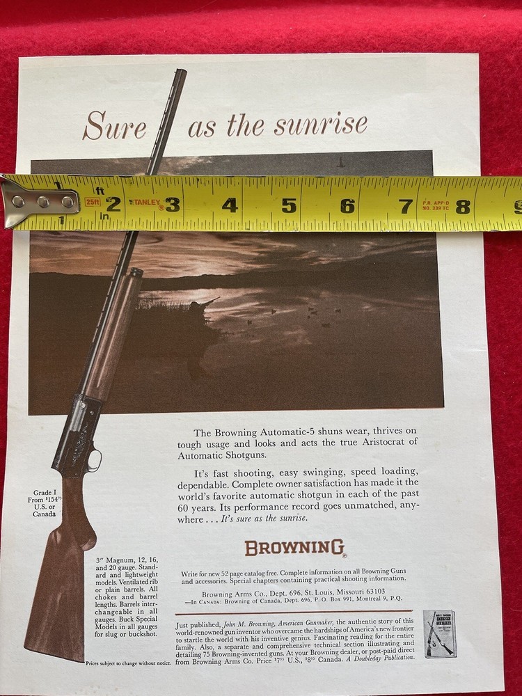 Vintage 1964 Print Ad Browning Automatic 5 Advertisement