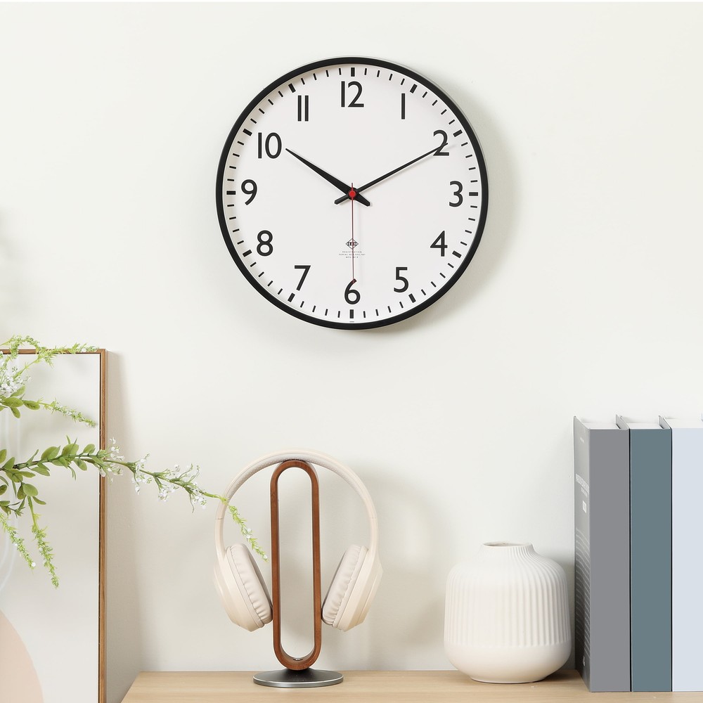 11.5” Quartz Black & White Schoolhouse Wall Clock with Red Second Hand