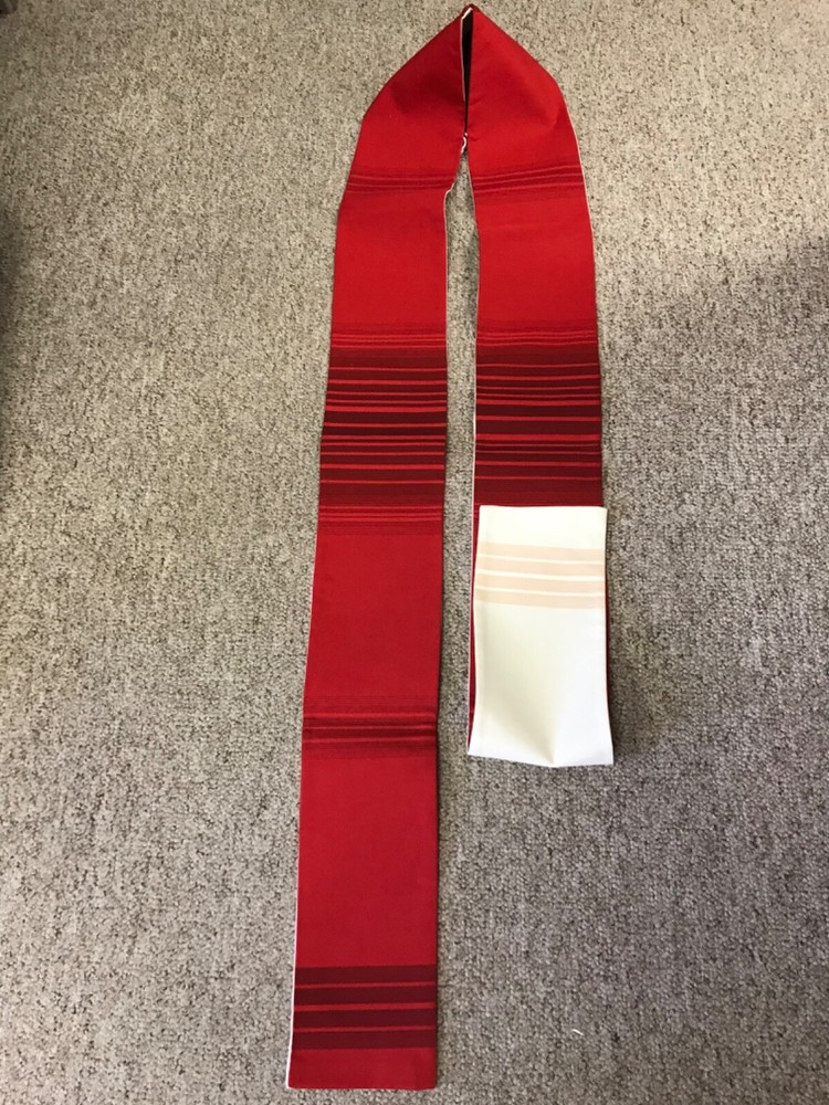 Red/Bone reversible clergy stole with contrasting stripes