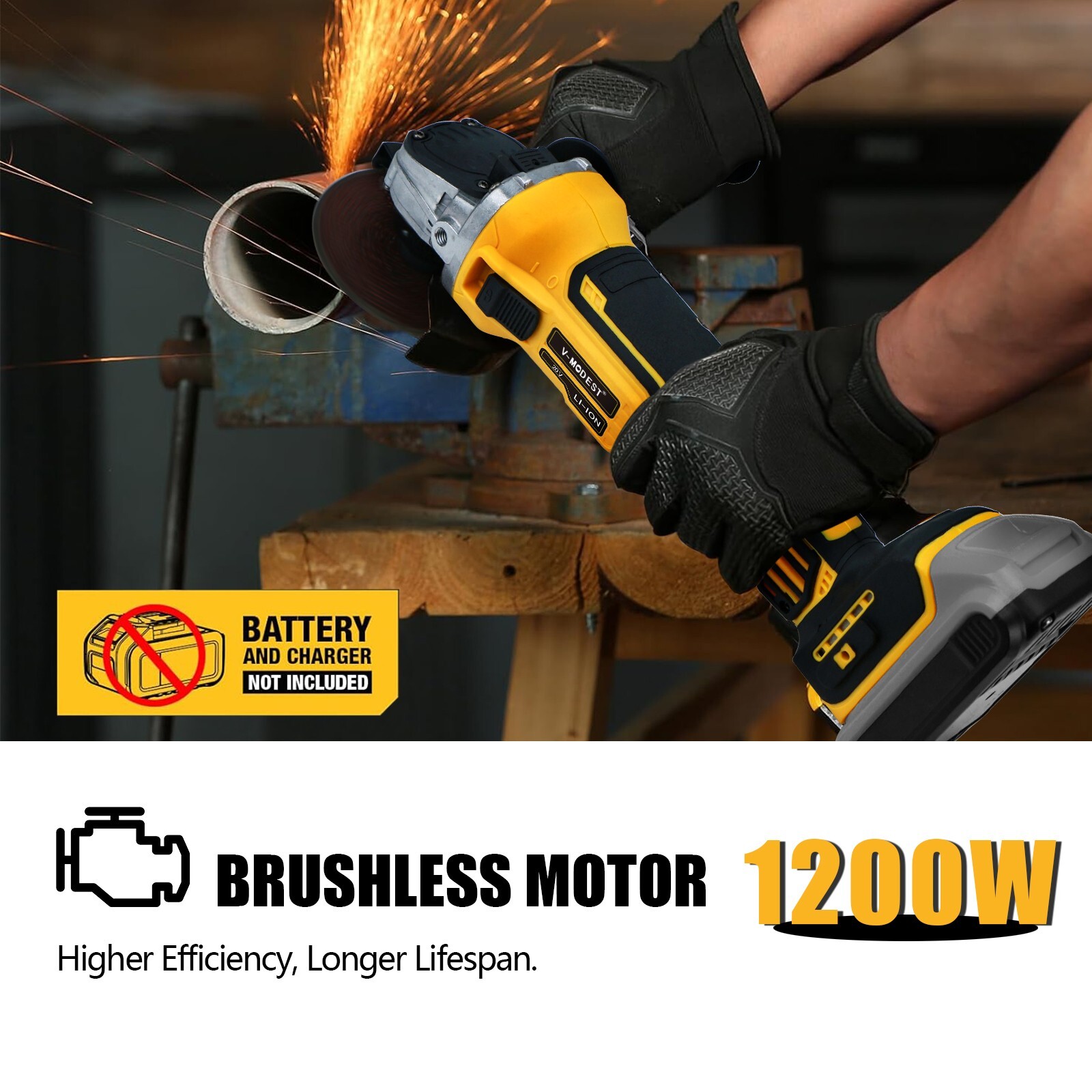 Cordless Angle Grinder For Dewalt 20V Battery 4-1/2" to 5" w/5 cutting blade