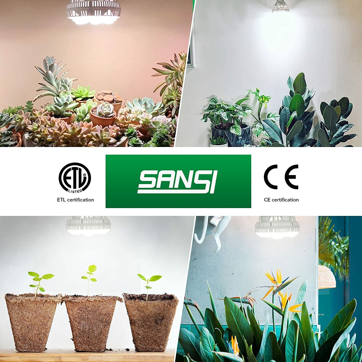 SANSI 400W Full Spectrum LED Grow Light Bulb Indoor Seeding Plant 36W 2-Pack