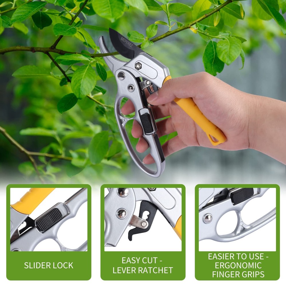 MEPEREZ Premium Germany Pruning Shears, Work 3 Times Easier, 8", Yellow