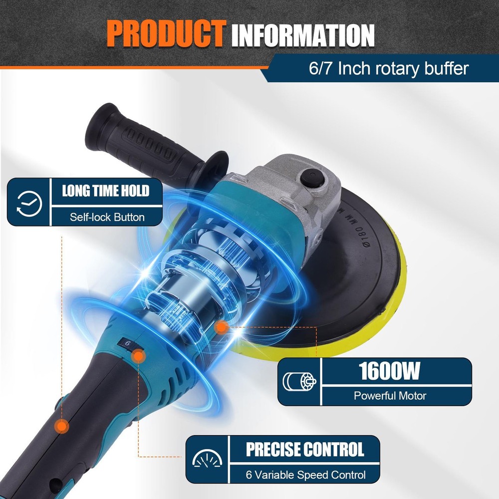 Buffing Machine Orbital Polisher For Car 6 Variable Speed Power Buffers Supple
