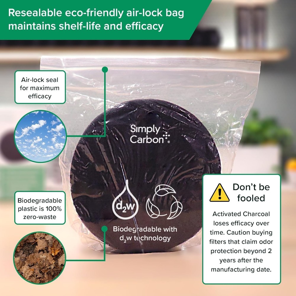 Compost Bin Filters 6 Pack Extra Thick Activated Charcoal Universal Size