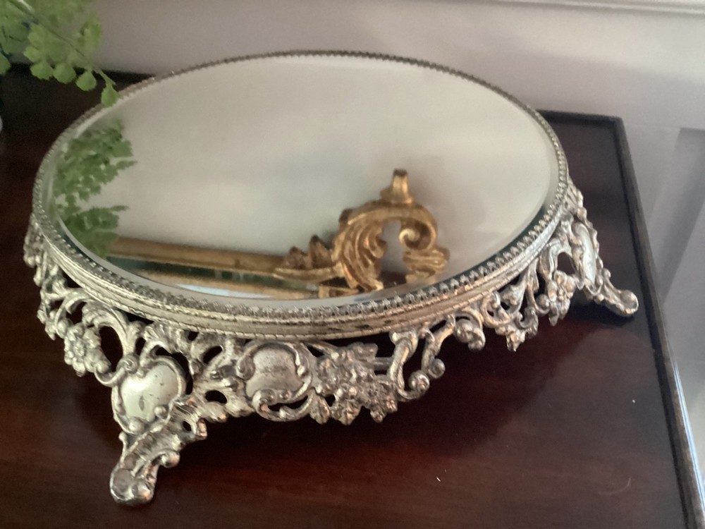 BAROQUE OLDER ROCOCO PLATEAU MIRROR BUFFET SERVER STAND 13 1/2"