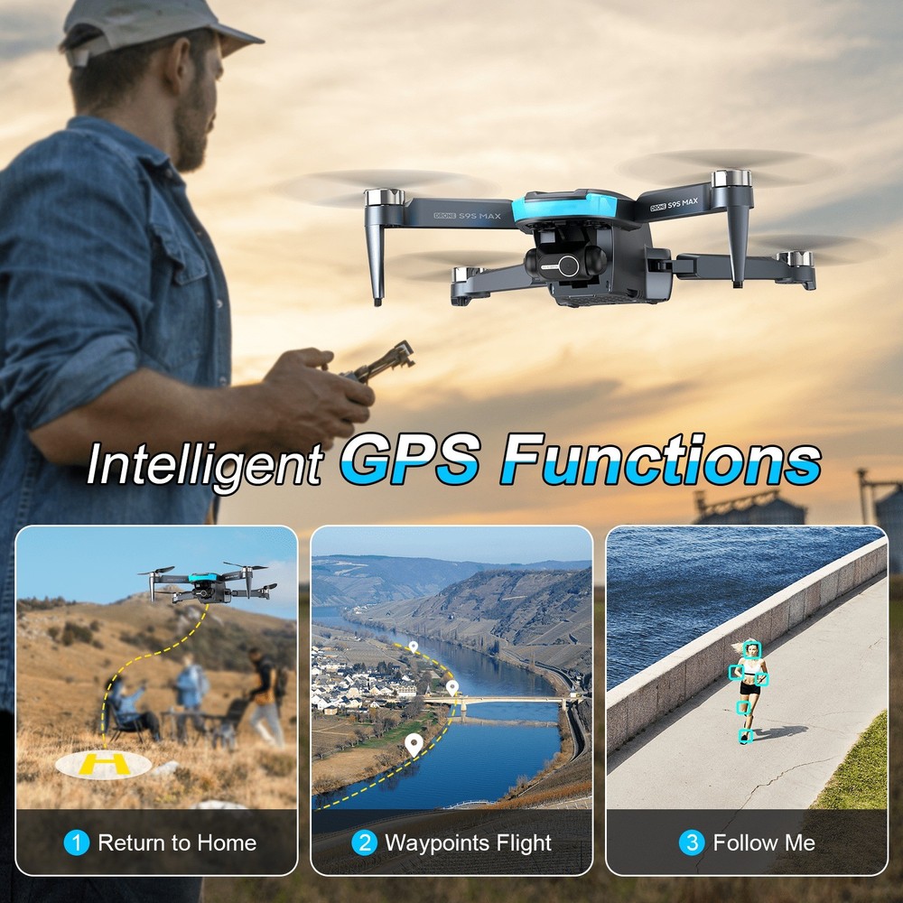 Auoshi S9S Axis Gimbal Drones With 4K EIS Camera, Black