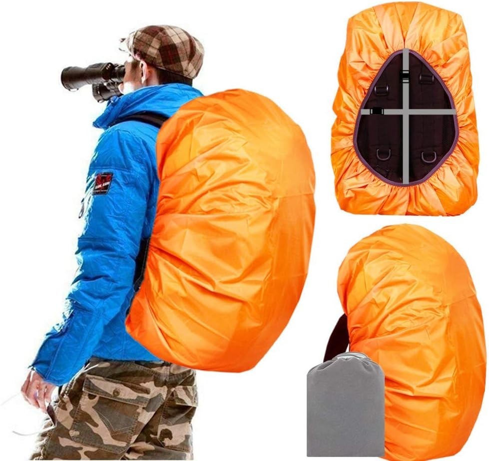 Compact Waterproof Backpack Rain Cover with Adjustable Anti-Slip Strap, Orange