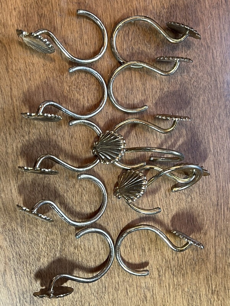 Vintage Shenter Solid Brass Towel Loops TP Bracket Shower Curtain Hooks Seashell