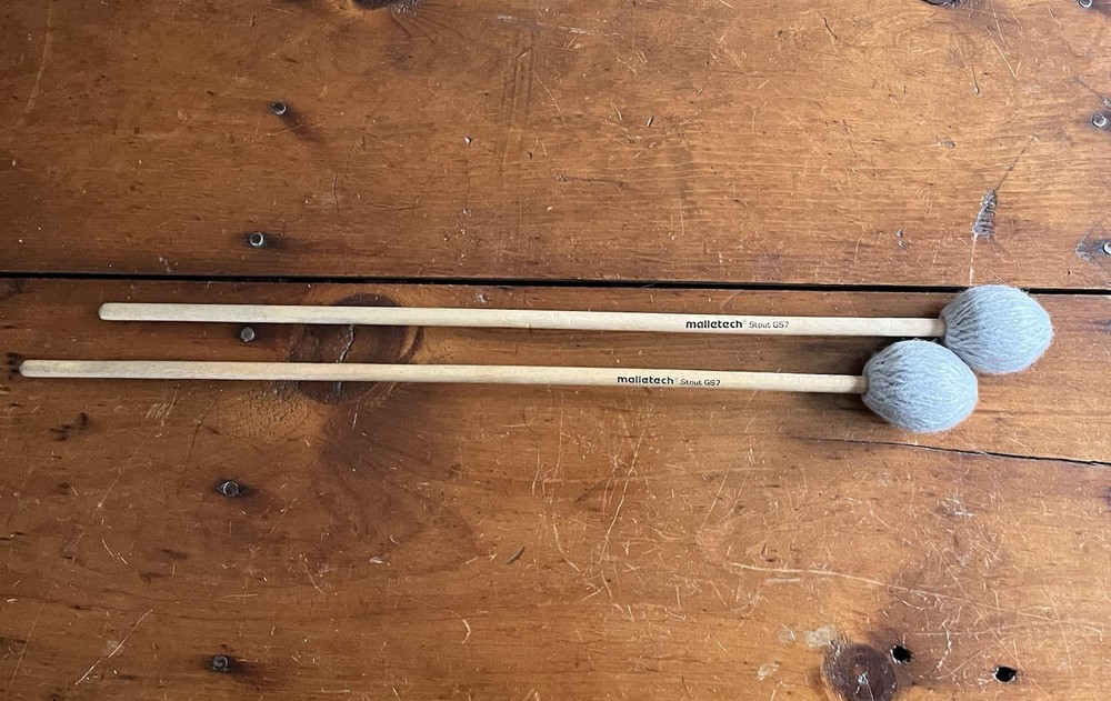 Malletech Stout GS7 Medium Soft Birch Marimba Light Gray Mallets USED