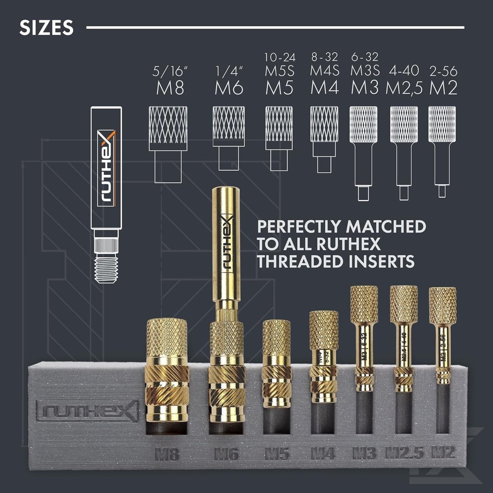 Brass Thread Insert Soldering Tips Kit - 7 Pieces with Quick-Change Adapter