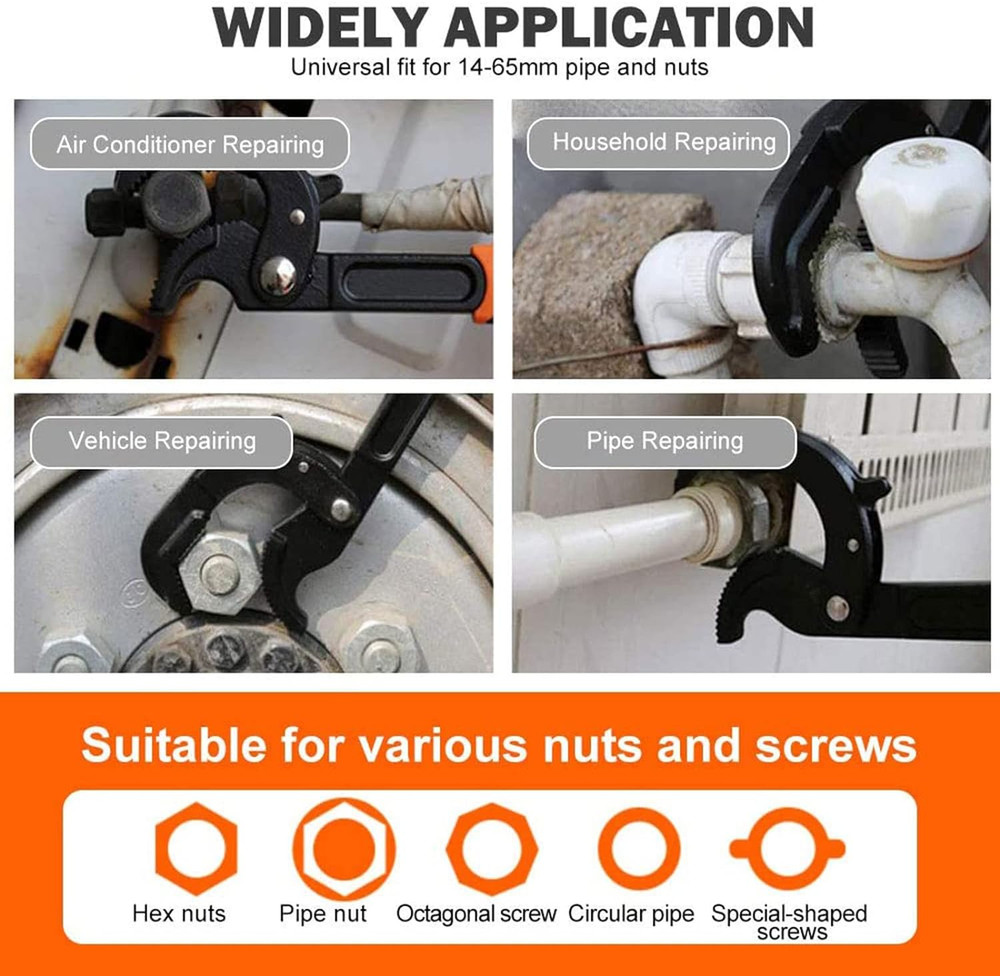 Adjustable Wrench Quick Multi-Function Spanner Power Grip Pipe Wrench Set 2 Pack