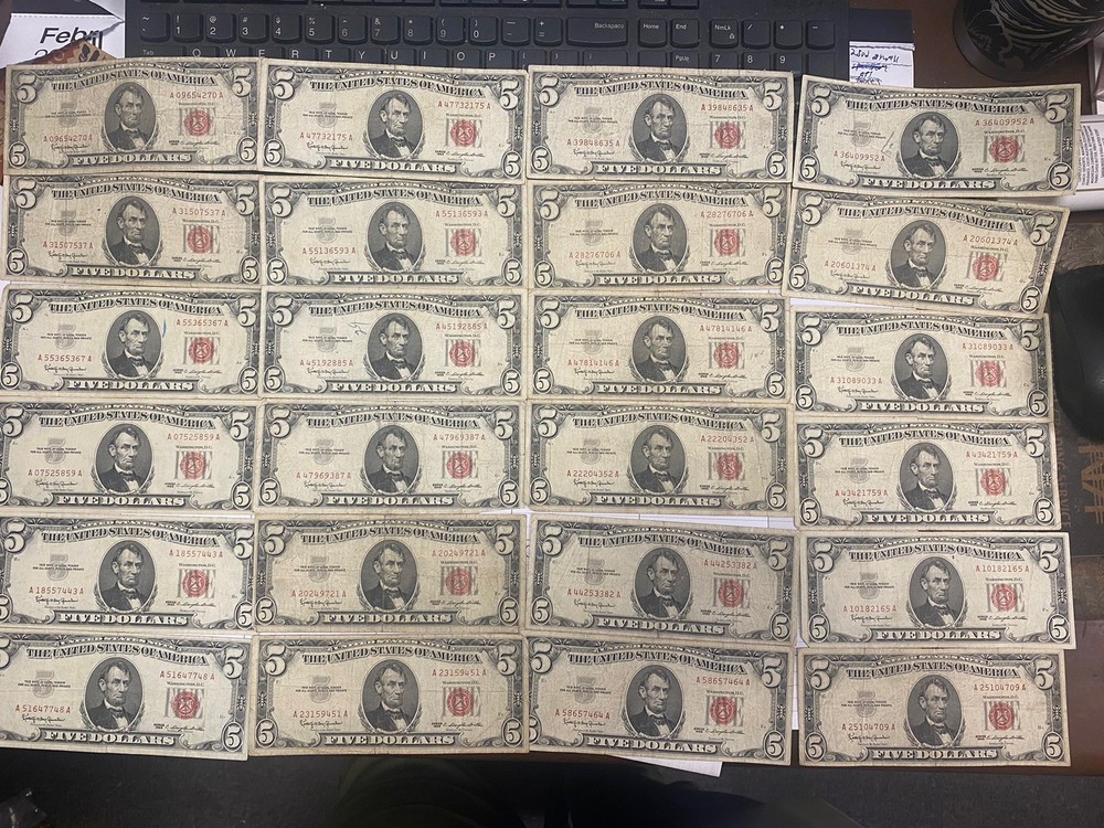100pcs 1963 Red Seal $5 Notes Pack Old U.S Currency****