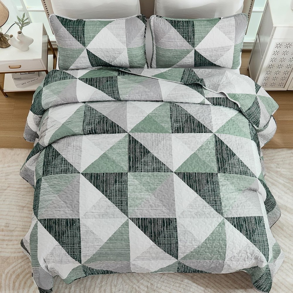 Dintszyayue Quilt Queen Size Green, 3 Pieces Patchwork Bedspread Bedding for ...