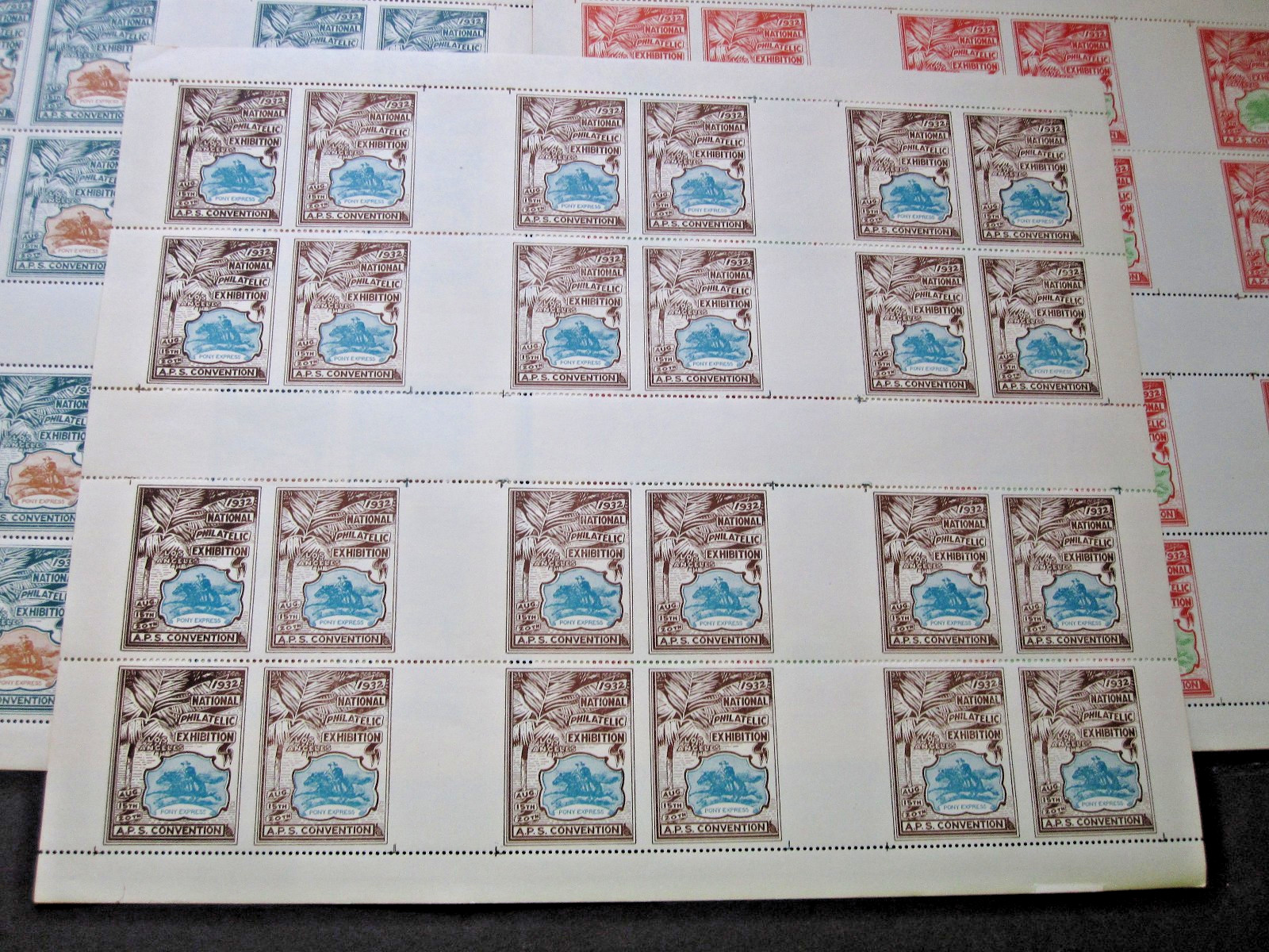 1932 US Pony Express Wells Fargo Ntl Phil LA CA x-Rare 5 FULL imperf vert MNH OG