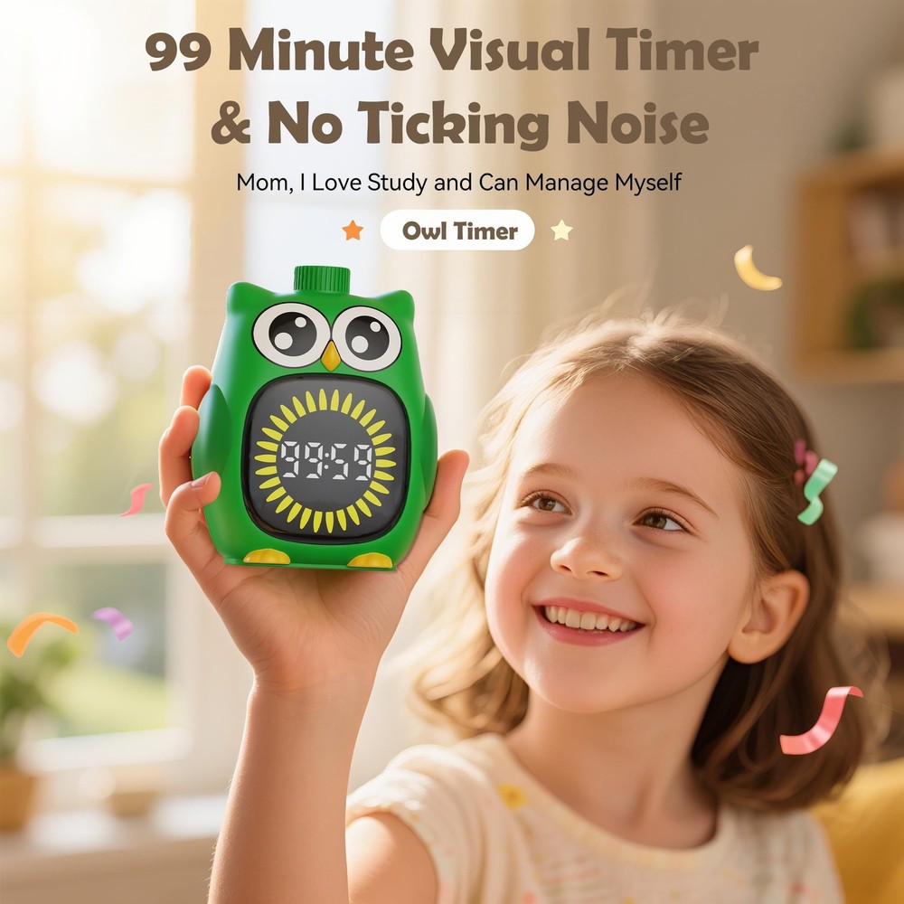 Doli Yearning Visual Timer for Kids, 99 Minute Cute Owl Digital Countdown Tim...