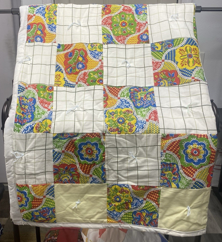 Handmade Patchwork Quilt Colorful White Multi Color