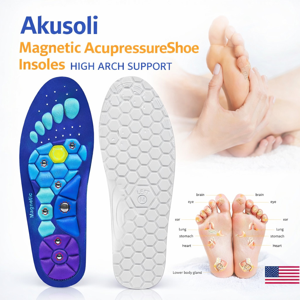 Akusoli Magnetic Acupressure shoe insoles, High Arch Support