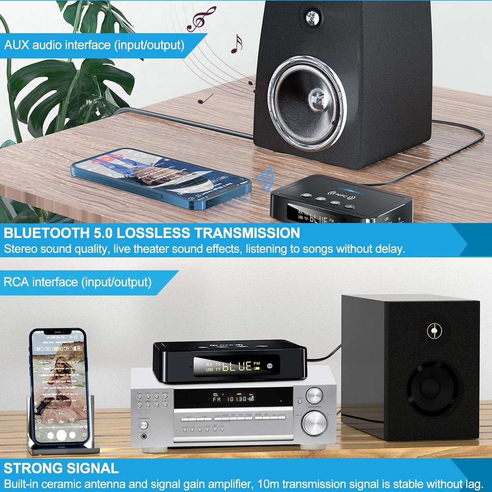 Bluetooth 5.0 Transmitter Receiver Adapter Audio 3 in 1 Bluetooth Audio Adapt...