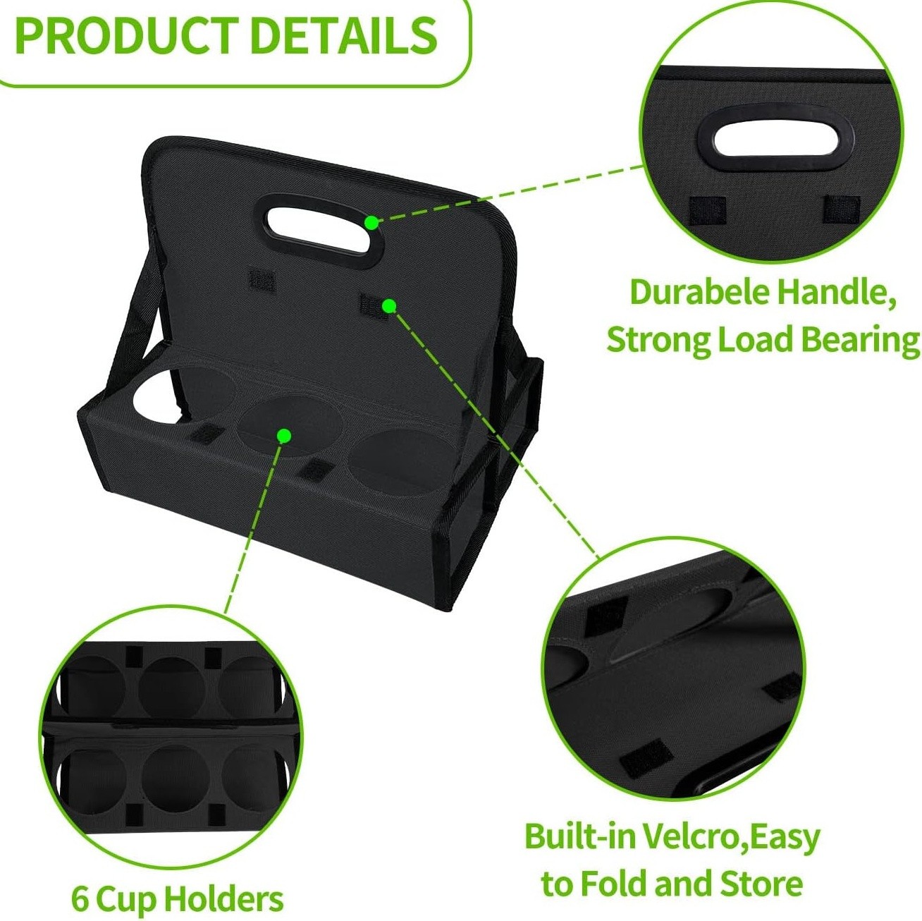 6 Cup Drink Carrier with Handle Foldable Reusable Cup Caddy for Coffee Takeou