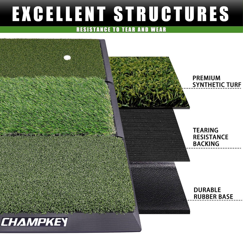 Professional Tri-Turf Golf Hitting Mat | Heavy Duty Rubber Backing Practice M...