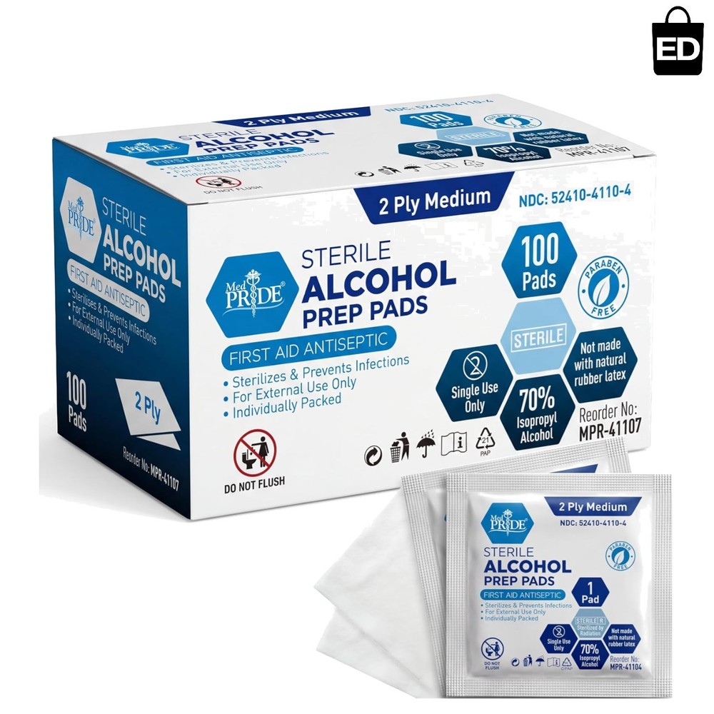 Individually Wrapped Sterile Alcohol Prep Pads - Perfect for First Aid Needs