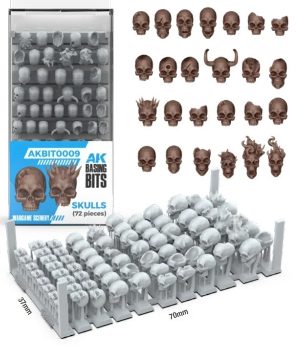 AK Interactive 28mm/32mm Wargames Basing Bits Scenery Skulls Resin 3d (72pcs)