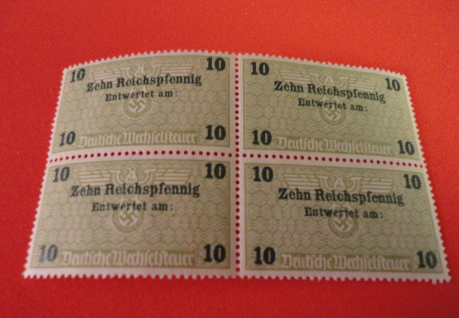 World War 2 -WWII NAZI Germany - RARE Large Swastika Eagle Stamps: Block of Four
