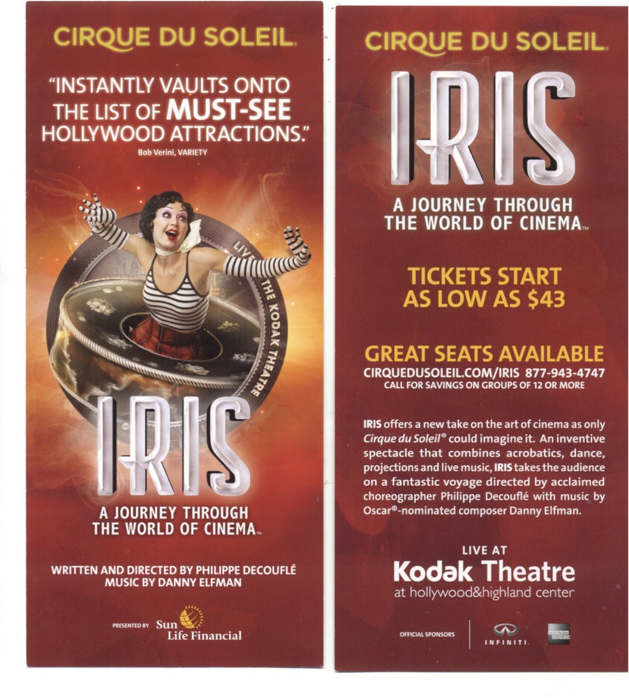 Cirque Du Soleil Iris Hollywood Advertising Flyer #1