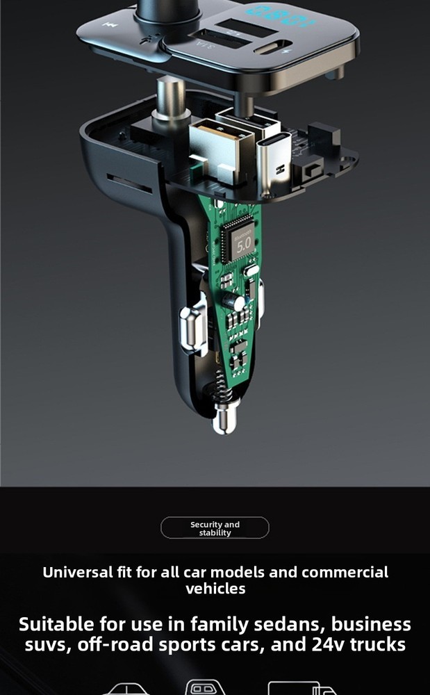 C24 Cigarette Lighter Bluetooth Car Charger MP3 Player FM Transmitter Fast